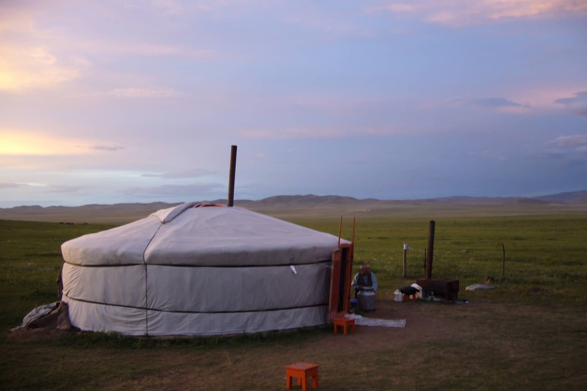 A traditional buryat house (yurt) in the prairie (steppe)