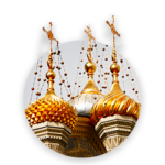 Gilded onion domes with crosses of an orthodox church