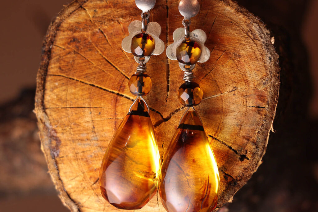 A pair of amber earrings