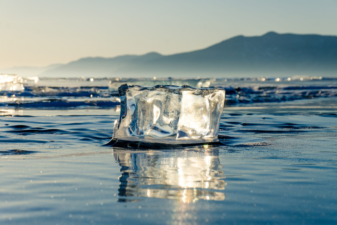 An ice cube on the lake