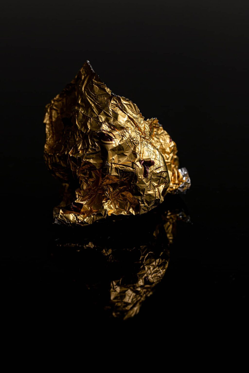 A piece of gold against the black backdrop