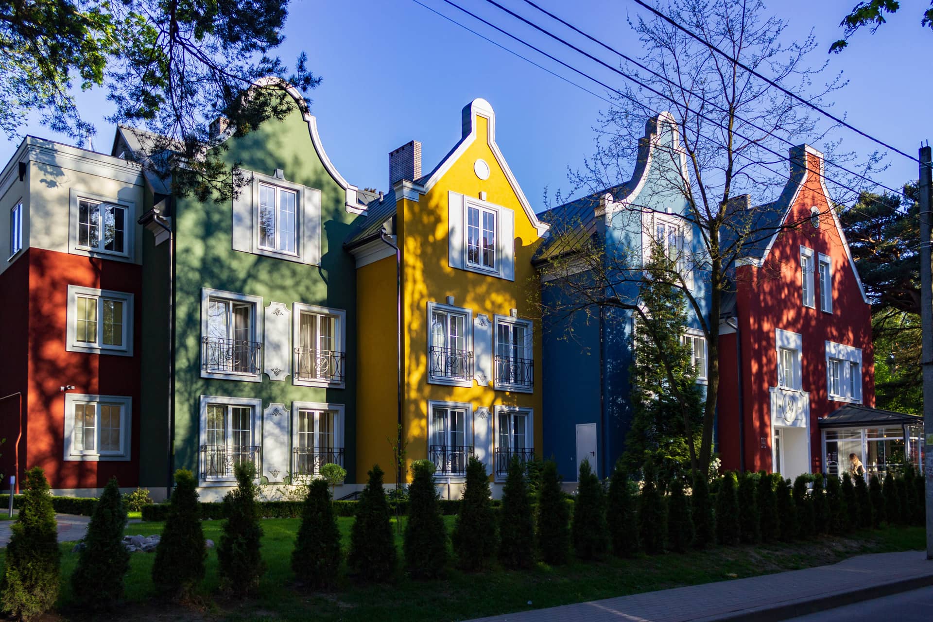 Colorful houses built in jugendstil, hotel in Svetlogorsk