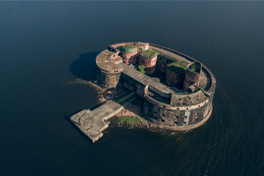 An old oval fort in the sea , fort in Russia