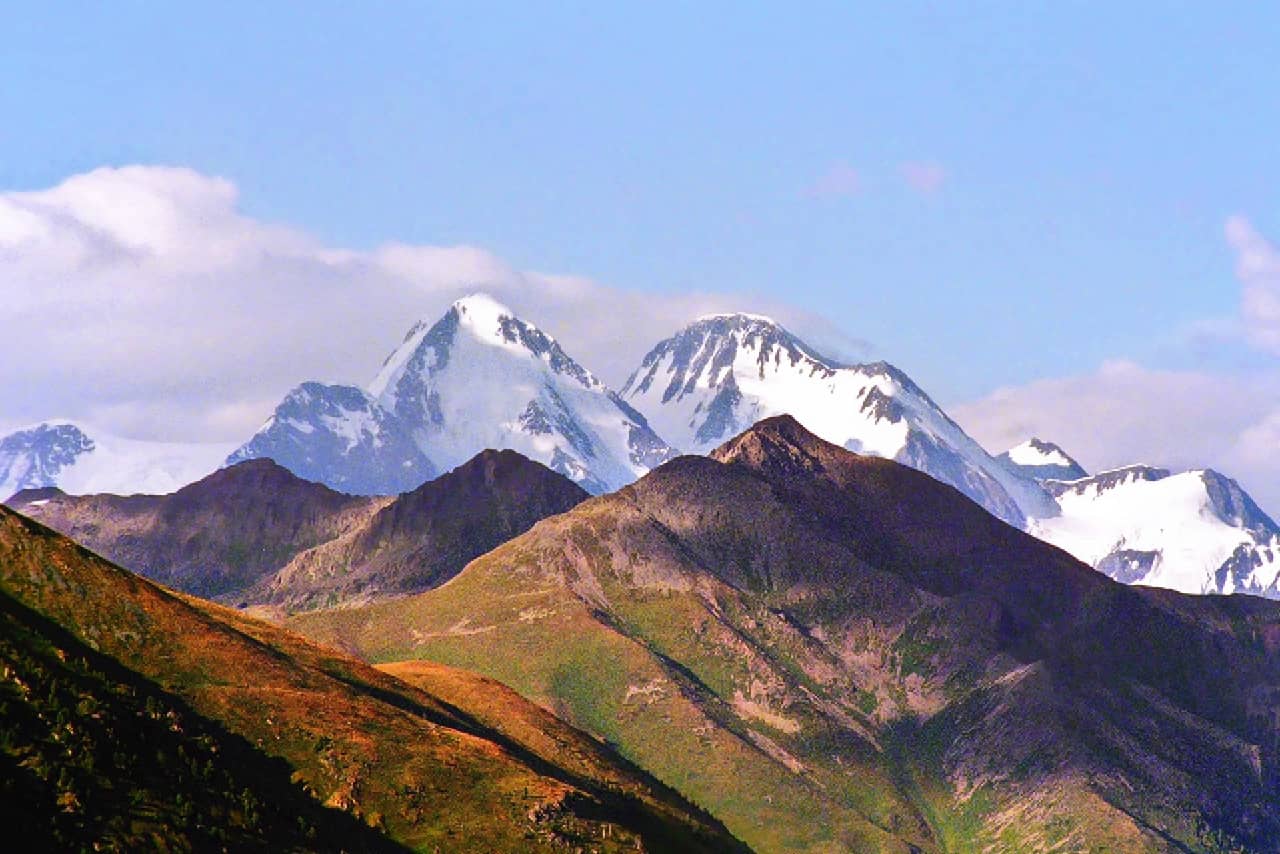 Peaks of the mountains, some of them covered with snow