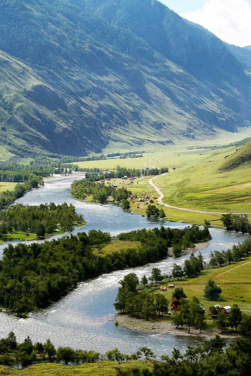 A meandering river in mountains