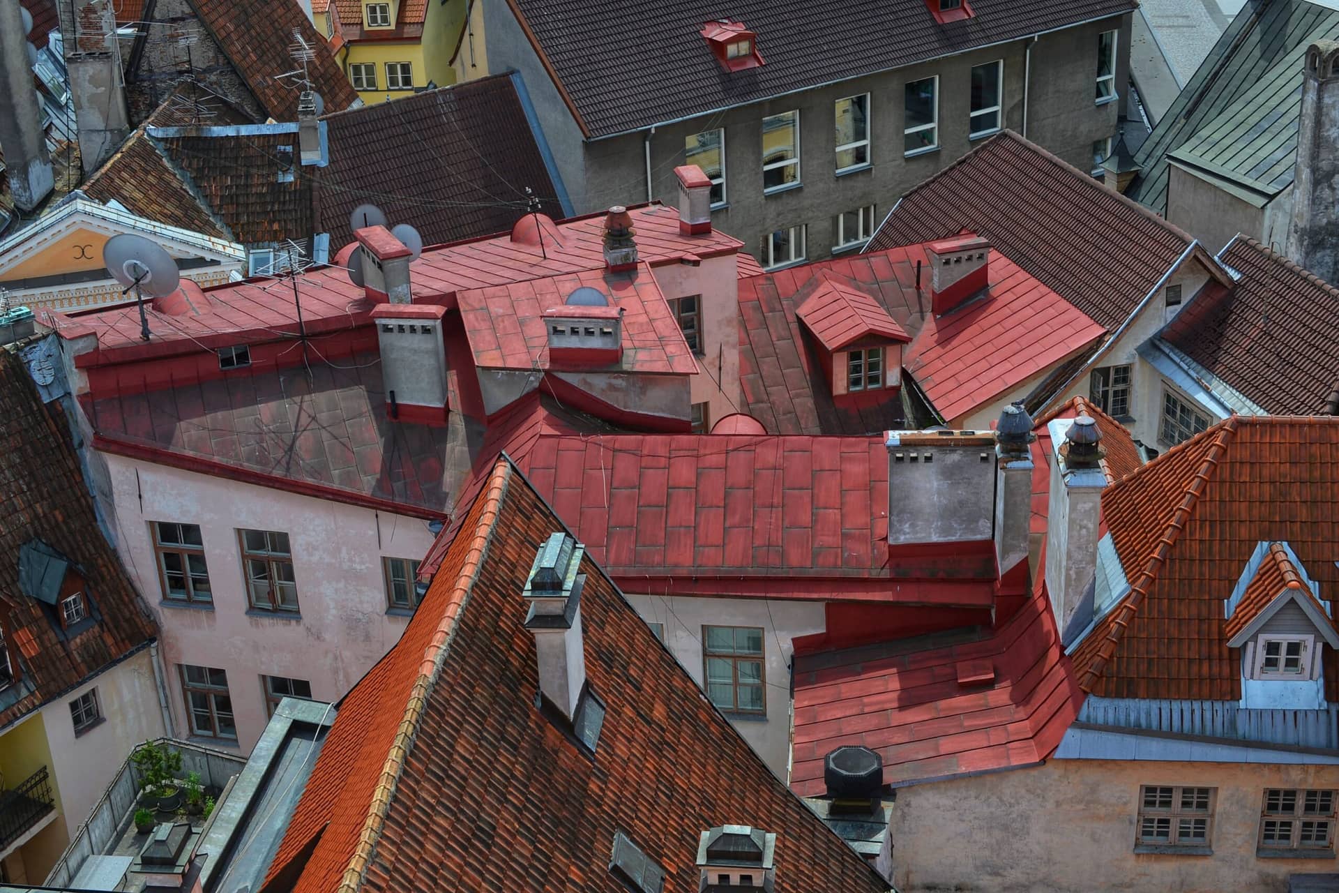 Aerial view of the roofs of the buildings in the old city