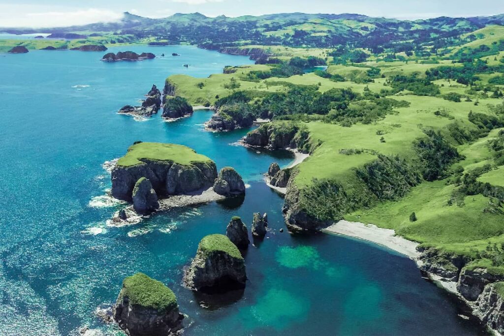Green islands in the ocean of beautiful blue color