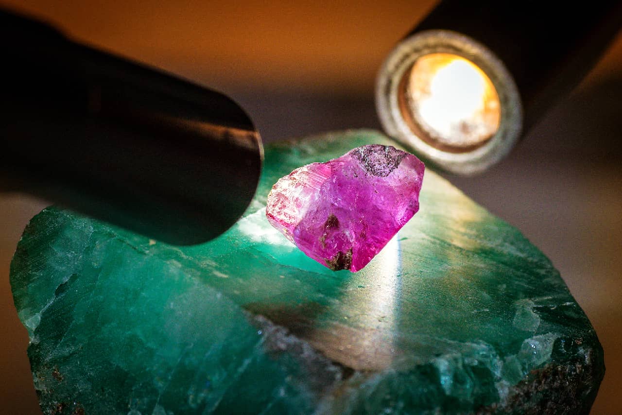 Purple crystals under the light