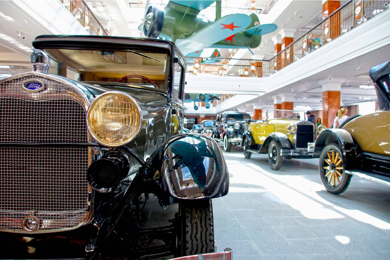 A retro car in a museum