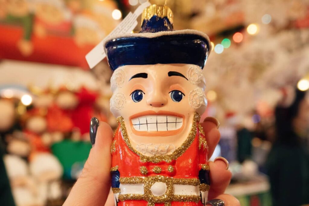 A Christmas bauble in a shape of a nutcracker fairytale hero